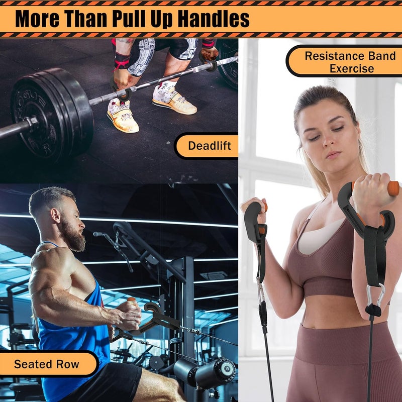 Folaps Pull Up Handles Neutral Grip: Portable Barbell Grip with 2 Detachable Straps for Cable Machine LAT Pull Down T-bar Row Deadlift Shrug - Image 4